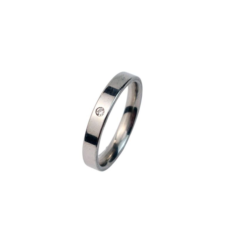 ANEL ALIANÇA AÇO INOX ANATÔMICA RETA 4MM C/ 1 ZIRCONIA - Número 32/33