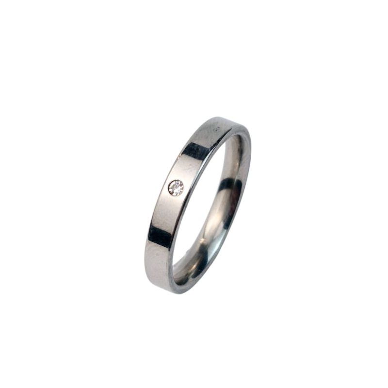 ANEL ALIANÇA AÇO INOX ANATÔMICA RETA 4MM C/ 1 ZIRCONIA - Número 16/17