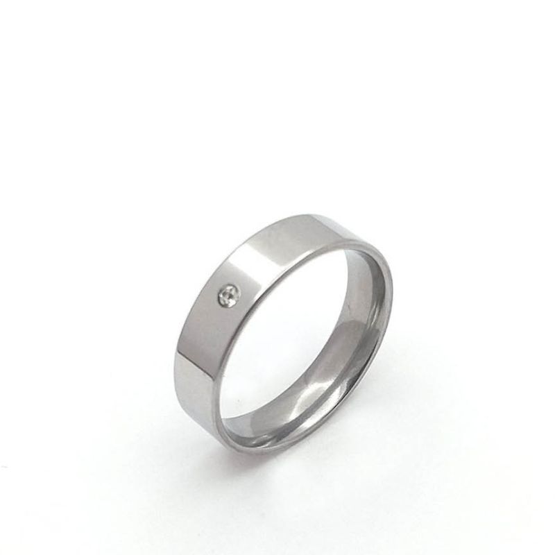 ANEL ALIANÇA AÇO INOX ANATÔMICA RETA 6MM C/ 1 ZIRCONIA - Número 18/19