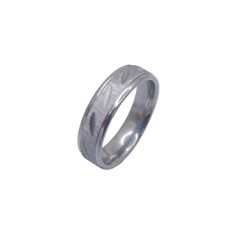 ANEL ALIANÇA AÇO INOX ANATÔMICA ABAULADA 6MM C/ TRABALHADO JATEADO FOSCO E RISQUINHOS - - Número 26/27