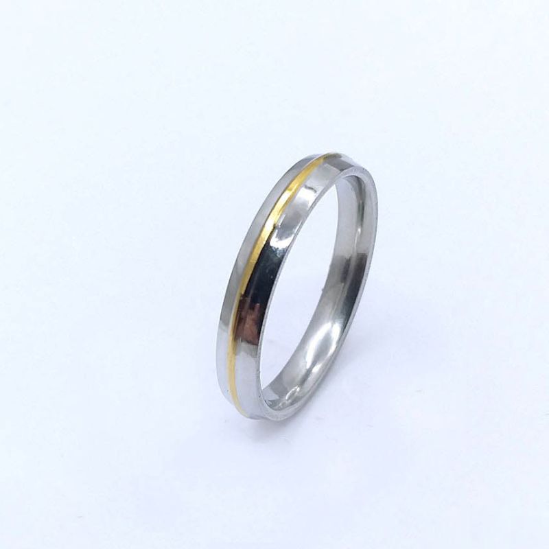 ANEL ALIANÇA AÇO INOX ANATÔMICA ABAULADA 4MM C/ 1 FIO DOURADO - Número 32/33