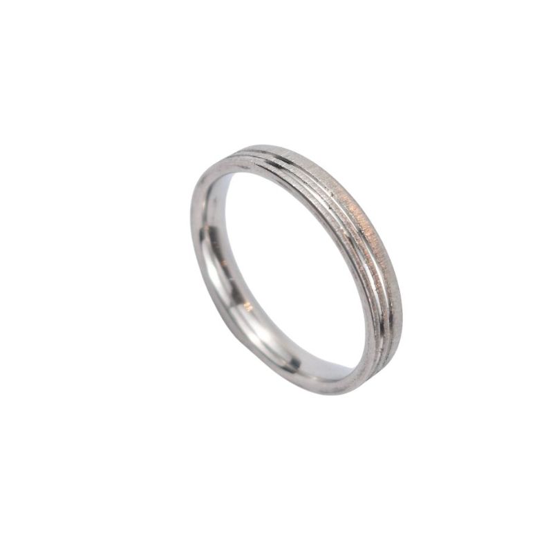 ANEL ALIANÇA AÇO INOX ANATÔMICA RETA LISA 4MM C/ 2 FIOS JATEADOS BRILHANTES - Número 24/25