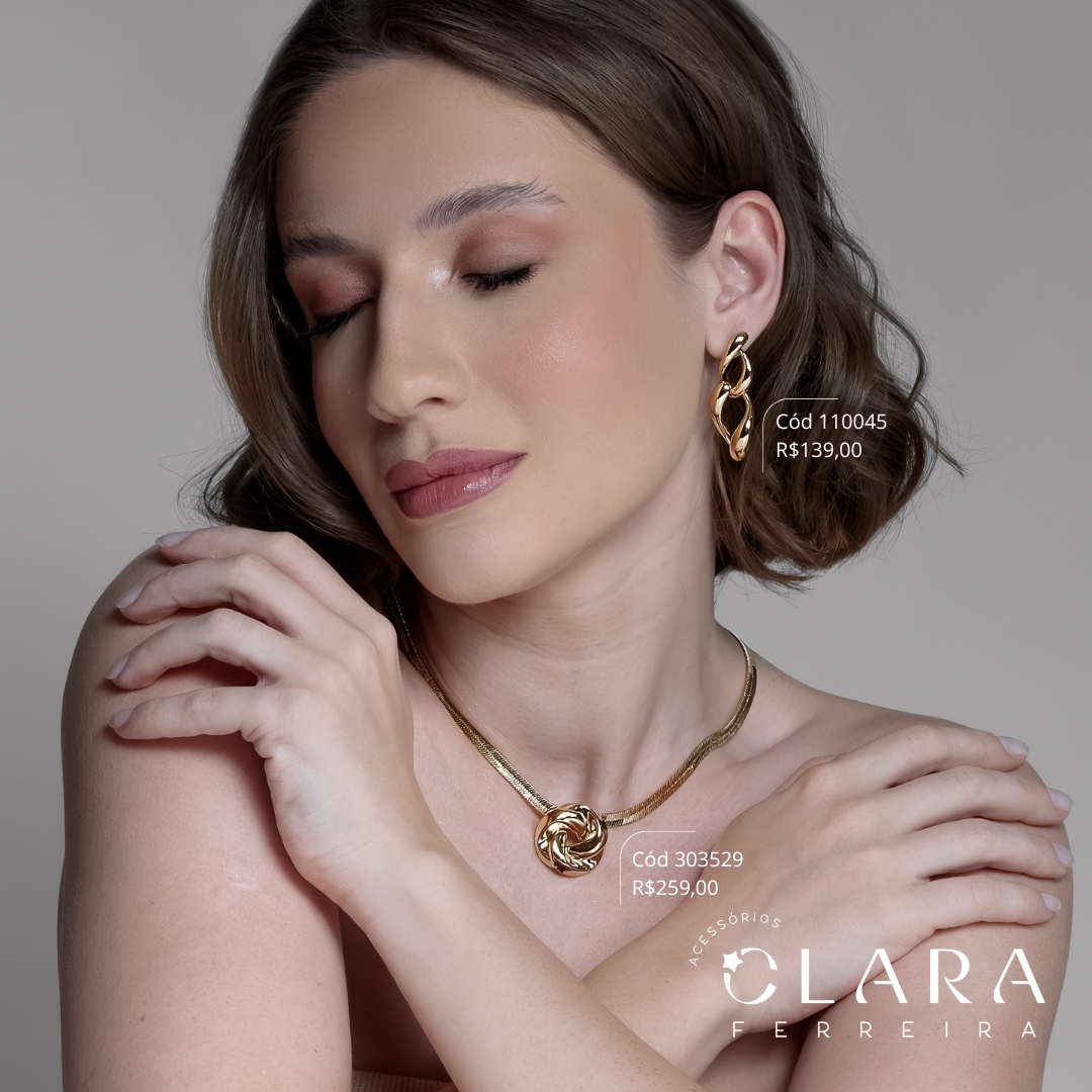 COLAR CHOKER FITA C/ PINGENTE FIXO BOTÃO 2 FIOS TORCIDOS - 24M - 40+5CM - Dourado- EDIÇÃO LIMITADA