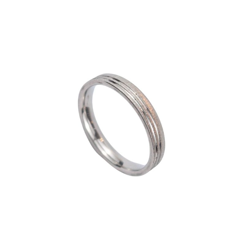 ANEL ALIANÇA AÇO INOX ANATÔMICA RETA LISA 4MM C/ 2 FIOS JATEADOS BRILHANTES - Número 32/33
