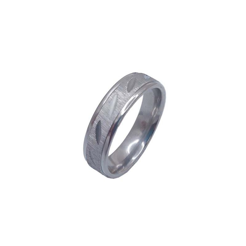 ANEL ALIANÇA AÇO INOX ANATÔMICA ABAULADA 6MM C/ TRABALHADO JATEADO FOSCO E RISQUINHOS - - Número 14/15