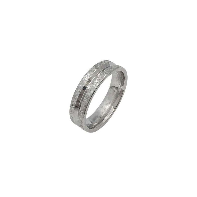 ANEL ALIANÇA AÇO INOX ANATÔMICA ABAULADA 6MM C/ 2 FIOS JATEADO BRILHANTE 1 FIO LISO - Número 22/23