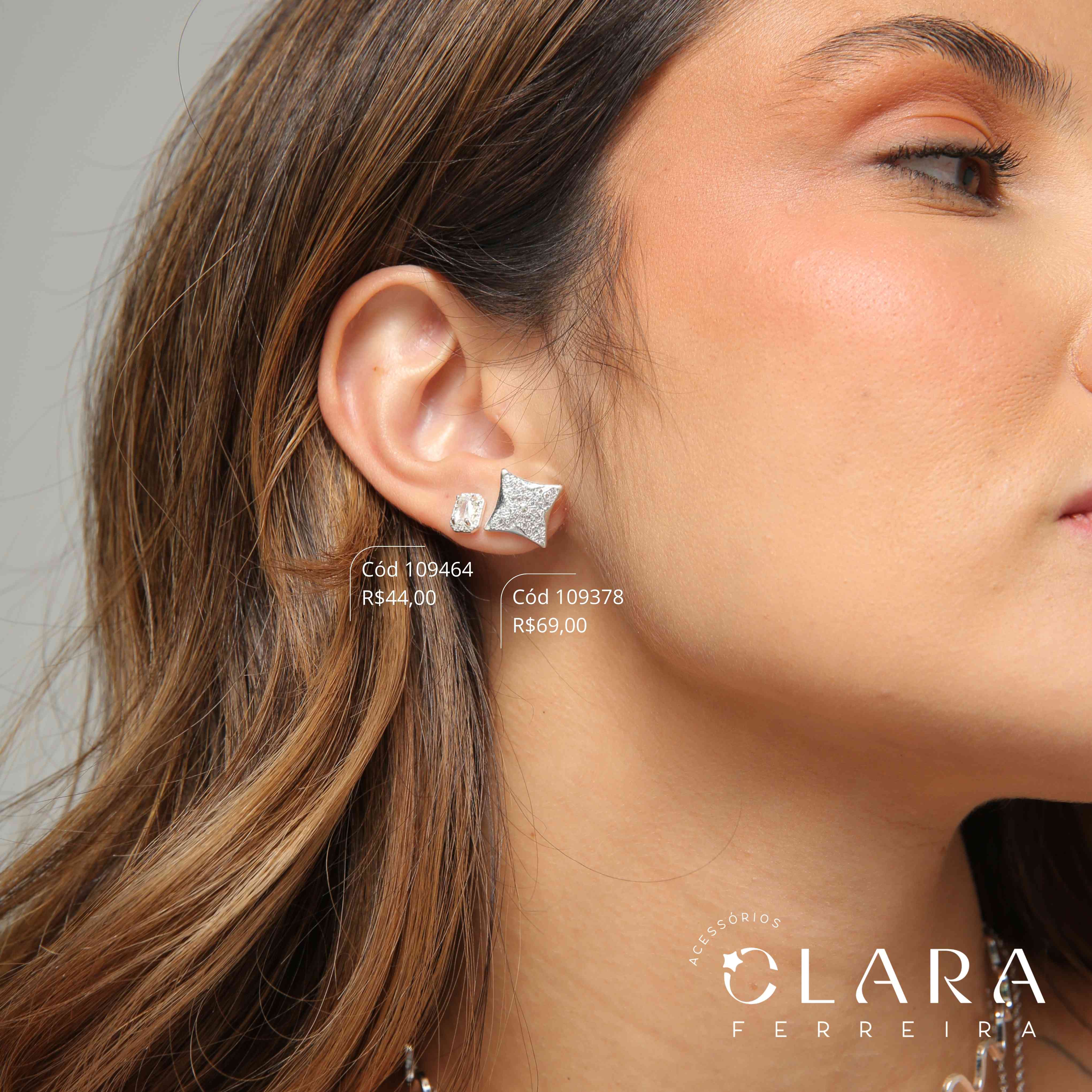 BRINCO BOTÃO QUADRADO C/ TREVO LOUIS VUITTON MICROZIRCONIAS  - 11MM - Banho de Prata