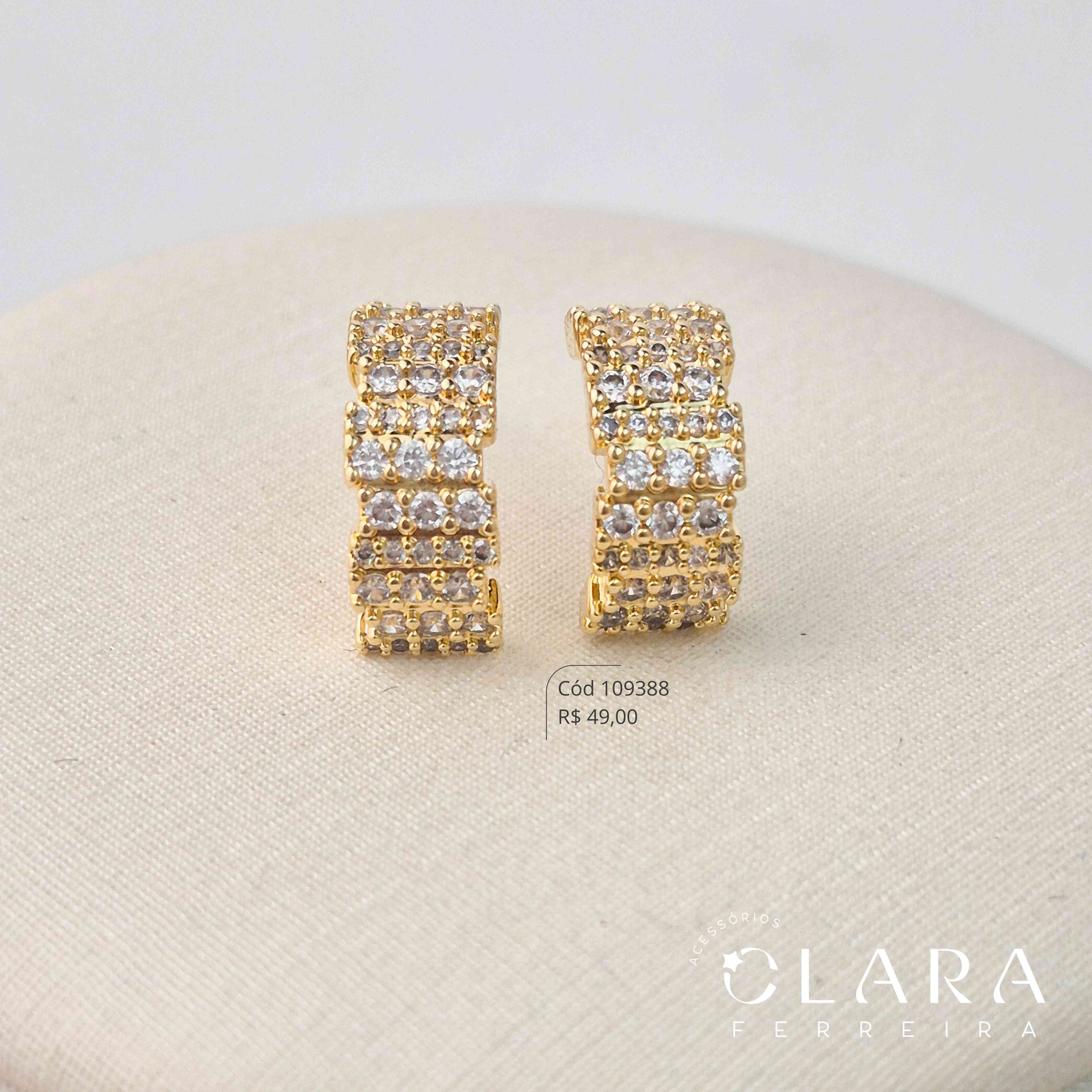 BRINCO ARGOLINHA CLICK 4 FILEIRAS MICROZIRCONIAS - 13X6MM - Dourado