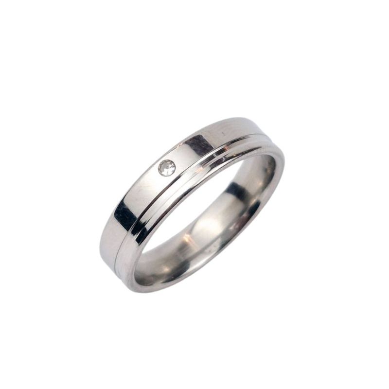 ANEL ALIANÇA AÇO INOX ANATÔMICA RETA 6MM C/ 1 FIO LISO E 1 ZIRCONIA - Número 22/23