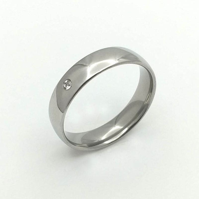 ANEL ALIANÇA AÇO INOX ANATÔMICA ABAULADA 6MM C/ 1 ZIRCONIA - Número 18/19