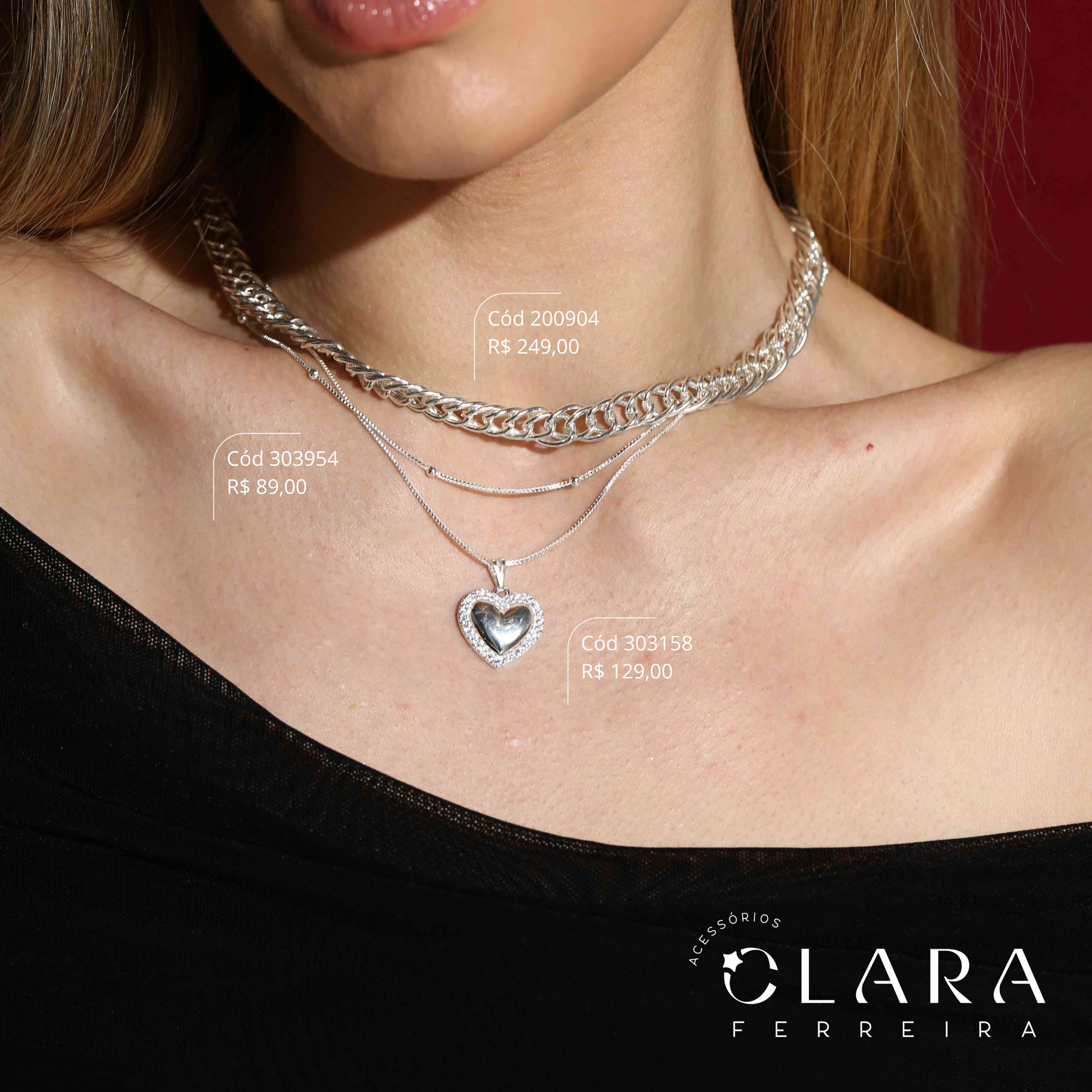 COLAR VENEZIANA C/ PINGENTE CORAÇÃO 16MM INTERIOR LISO ADORNADO DE MICROZIRCONIAS  - 45CM - Banho de Prata