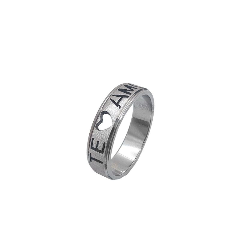ANEL AÇO ALIANÇA ANATÔMICA RETA ESCOVADA 6MM C/ MANUSCRITO EU TE AMO VAZADO - Número 16/17