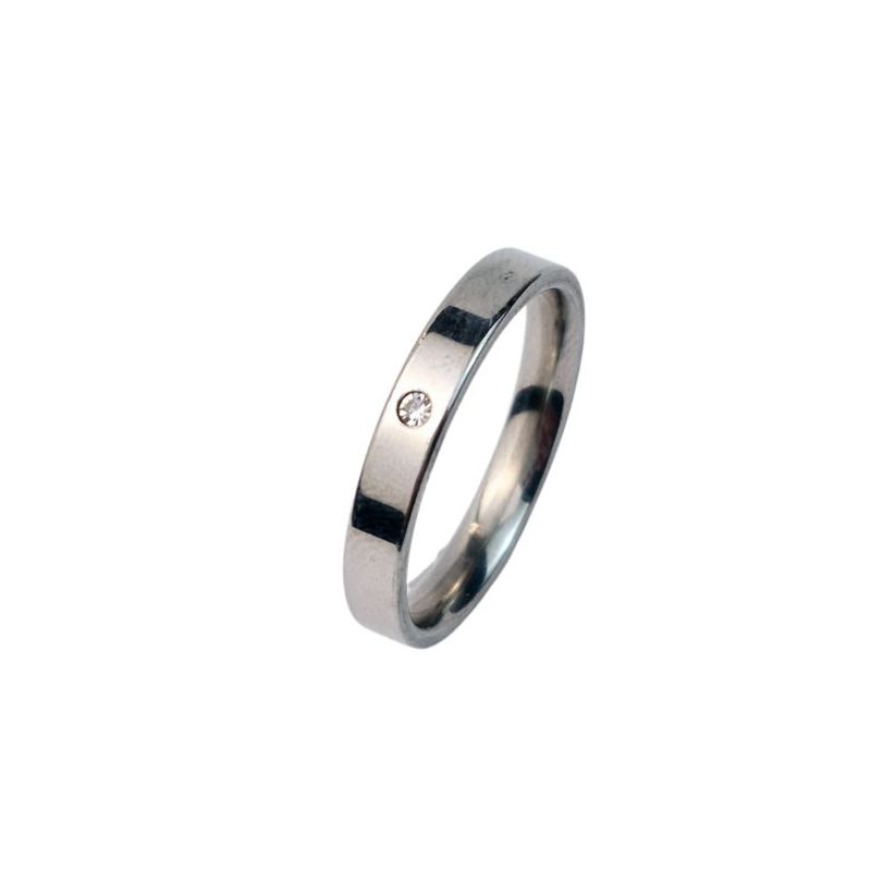 ANEL ALIANÇA AÇO INOX ANATÔMICA RETA 4MM C/ 1 ZIRCONIA - Número 20/21