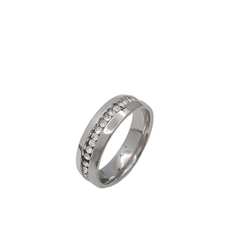 ANEL ALIANÇA AÇO INOX ANATÔMICA ABAULADA 6MM C/ 1 FILEIRA MICROZIRCONIAS - Número 28/29