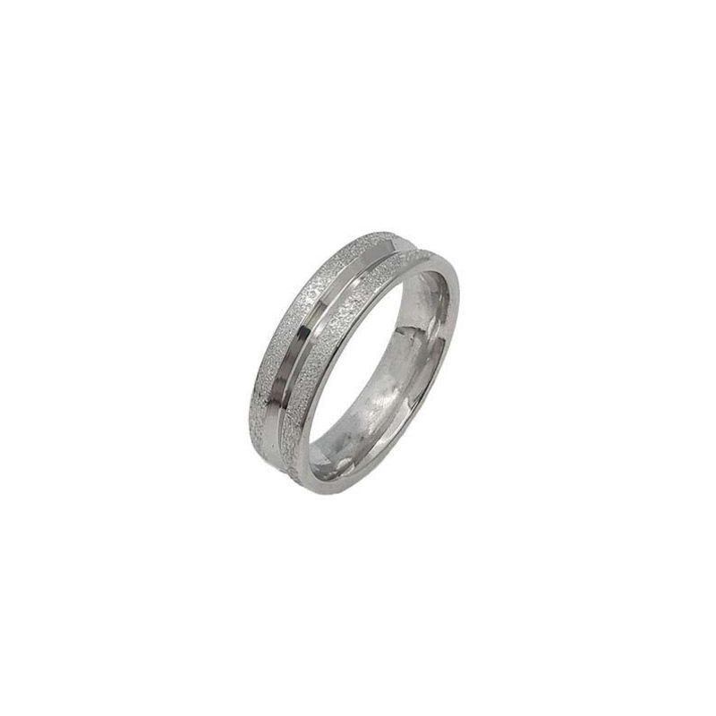 ANEL ALIANÇA AÇO INOX ANATÔMICA ABAULADA 6MM C/ 2 FIOS JATEADO BRILHANTE 1 FIO LISO - Número 18/19