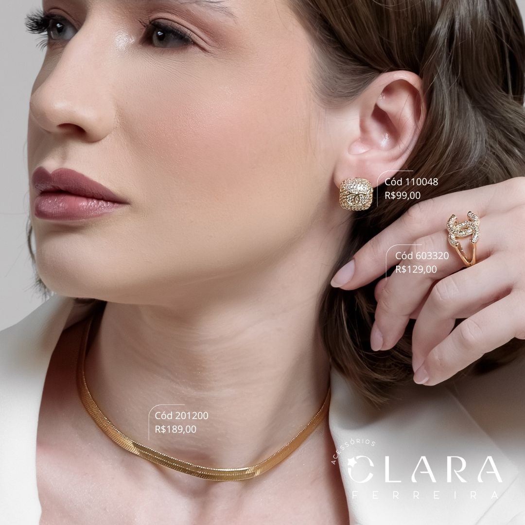 BRINCO CHUVEIRINHO MICROZIRCONIAS INSPIRAÇÃO CHANEL  - 13MM - Dourado