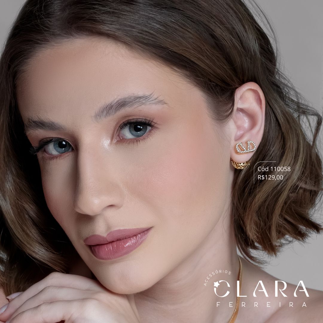 BRINCO LOUIS VUITTON MICROZIRCÔNIA C/ TARRACHA BOLA VAZADA 13MM - 15MM - Dourado