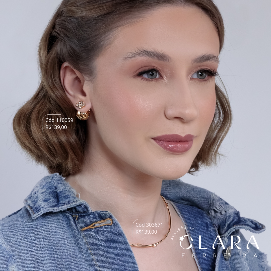 BRINCO 4 ZIRCONIAS REDONDAS ADORNADAS MICROZIRCÔNIAS C/ TARRACHA BOLA VAZADA 15MM INSPIRAÇÃO LOUIS VUITTON - 9MM - Dourado