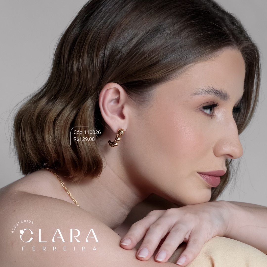 BRINCO EAR HOOK 6 BOLAS LISAS - 25MM - Dourado