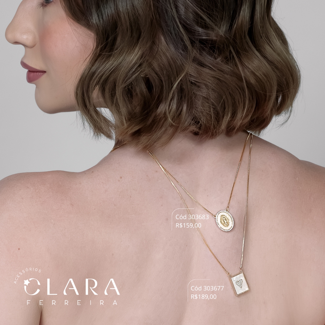 COLAR ESCAPULARIO VENEZIANA C/ MEDALHA QUADRADA MADRE PEROLA SACRADO CORAÇÃO E CORAÇÃO MICROZIRCONIAS  - 60CM - Dourado