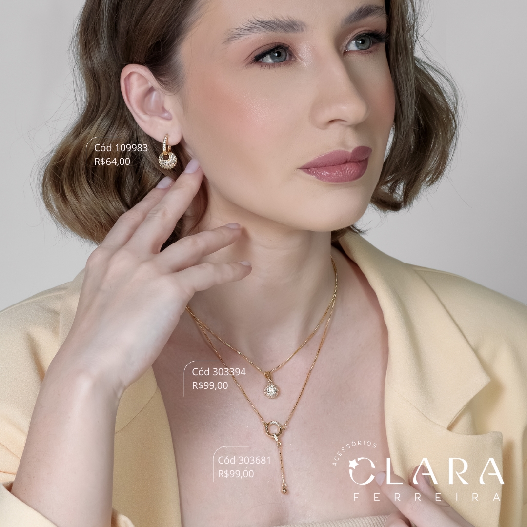 COLAR GRAVATINHA C/ PINGENTE CIRCULO FIO TORCIDO MICROZIRCÔNIAS  - 10MM - 45CM - Dourado