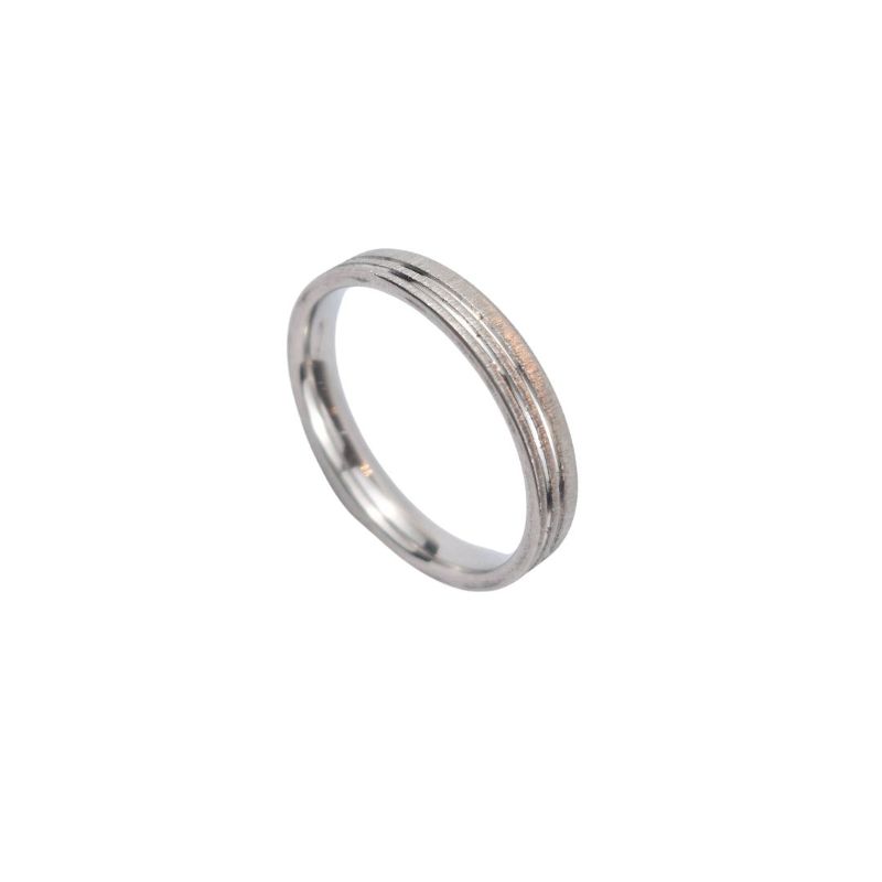 ANEL ALIANÇA AÇO INOX ANATÔMICA RETA LISA 4MM C/ 2 FIOS JATEADOS BRILHANTES - Número 14/15