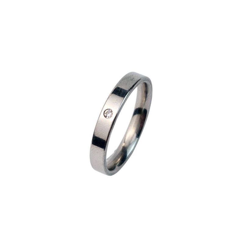 ANEL ALIANÇA AÇO INOX ANATÔMICA RETA 4MM C/ 1 ZIRCONIA - Número 18/19