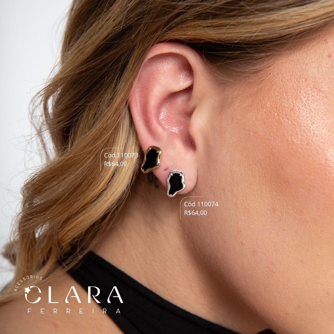 BRINCO CRISTAL PRETO CAIXA FUNDIDA  - 15MM - Banho de Prata - LIMITADA
