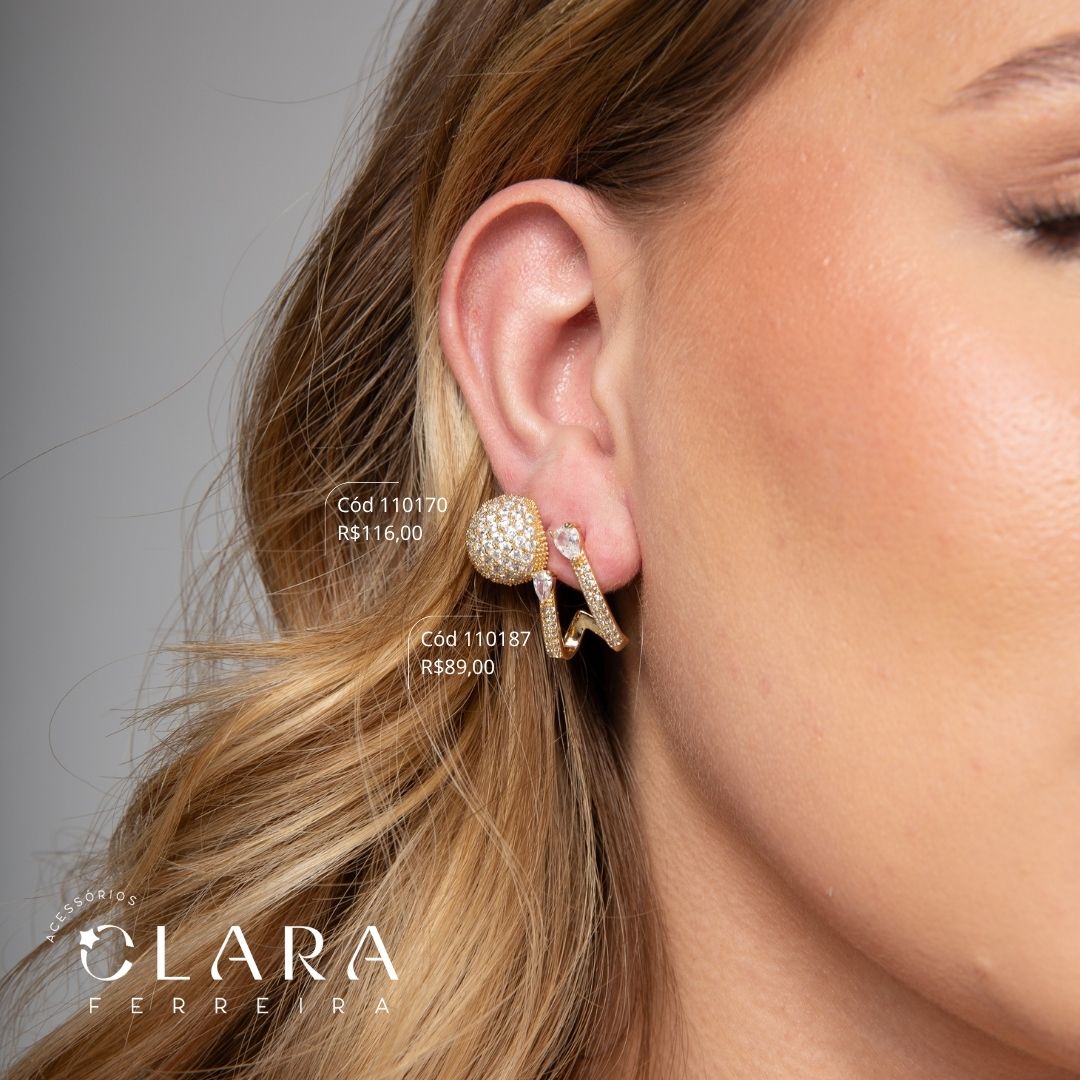 BRINCO CHUVEIRINHO REDONDO MICROZIRCÔNIAS - 14MM - Dourado