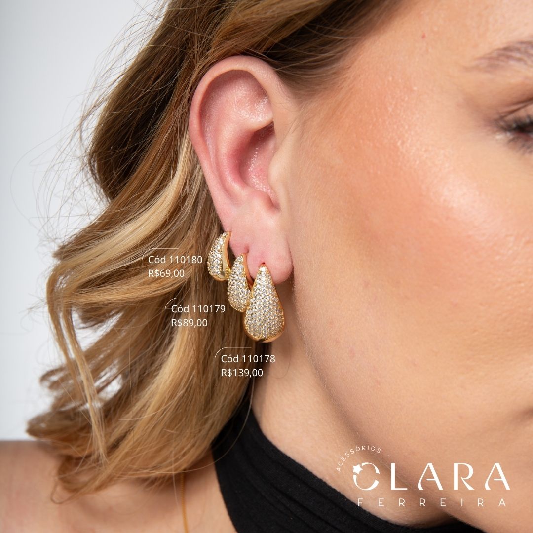 BRINCO GOTA MICROZIRCÔNIAS - EDIÇÃO LIMITADA - 25MM - Dourado - PEÇA VENDIDA