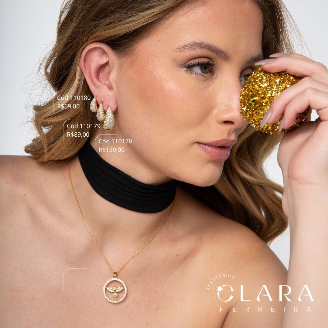 BRINCO GOTA MICROZIRCÔNIAS - EDIÇÃO LIMITADA - 16MM - Dourado - PEÇA VENDIDA