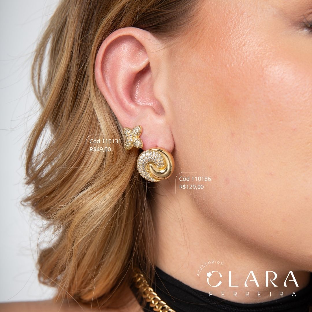 BRINCO BOTÃO 2 GOTAS: 1 LISA E 1 MICROZIRCÔNIAS- INSPIRAÇÃO CHRISTIAN DIOR.  - 19MM - Dourado - LIMITADA