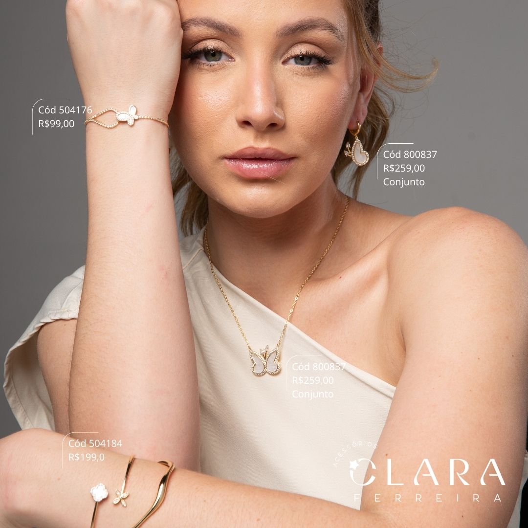 PULSEIRA AJUSTÁVEL VENEZIANA C/ MEIO RIVIERA 2MM E 1 BORBOLETA 14MM, ASAS DE MADREPÉROLA - EDIÇÃO LIMITADA - Dourado