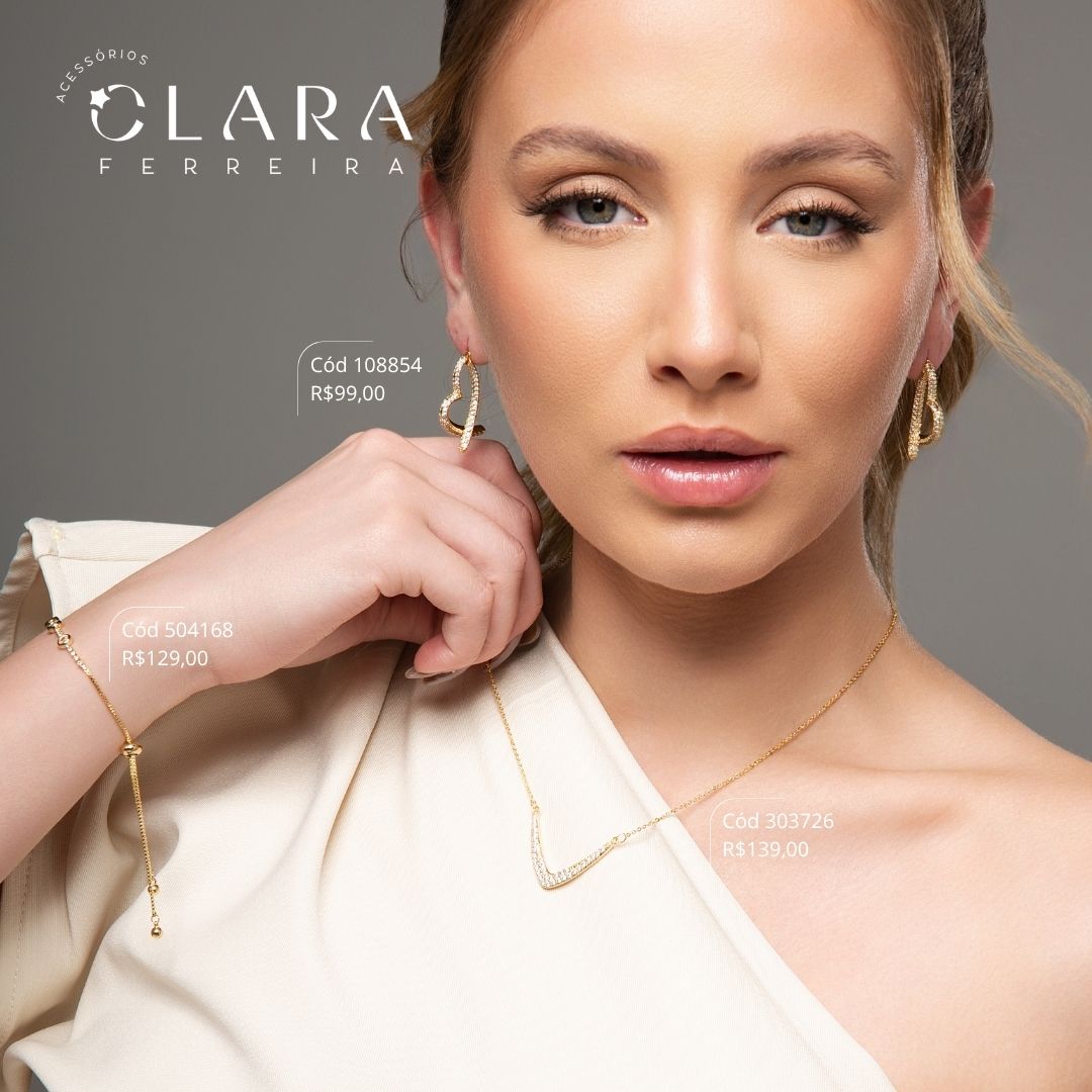 COLAR ELOS C/ PINGENTE SETA 2 FILEIRAS MICROZIRCÔNIAS FIXO - 45CM - Dourado