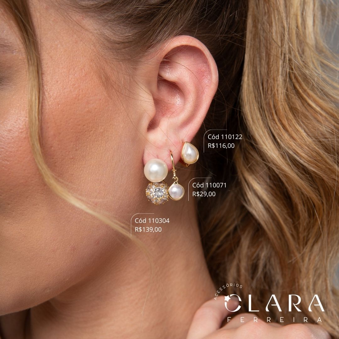 BRINCO PEROLA FIXA 11MM C/ TARRACHA SILHUETA CHUVEIRINHO REDONDO ZIRCÔNIAS REDONDAS 11MM - INSPIRAÇÃO DIOR - EDIÇÃO LIMITADA - Dourado - LIMITADA