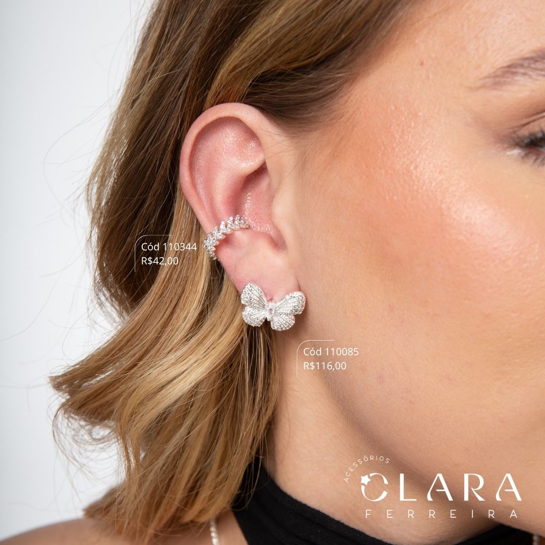 BRINCO PIERCING FAKE FOLHAS MICROZIRCÔNIAS - 5MM - Banho de Prata - PEÇA VENDIDA