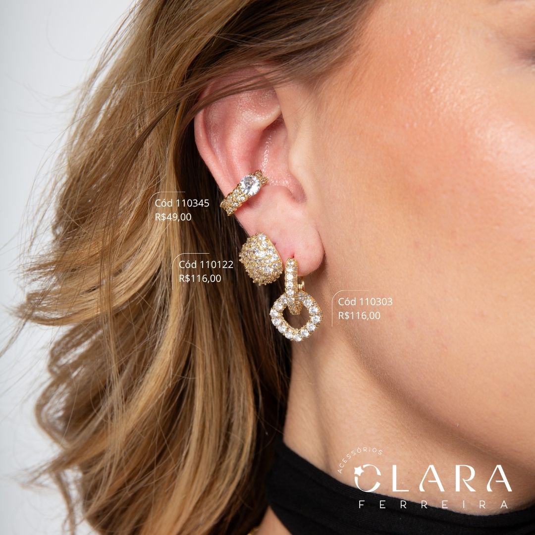 BRINCO PIERCING FAKE FOLHAS MICROZIRCÔNIAS C/ 1 ZIRCÔNIA REDONDA 5MM - 5MM - Dourado - LIMITADA