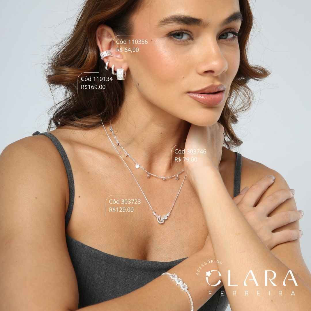 BRINCO PIERCING FAKE 2 FILEIRAS ZIRCÔNIAS BAGUETE - 7MM - EDIÇÃO LIMITADA - Banho de Prata