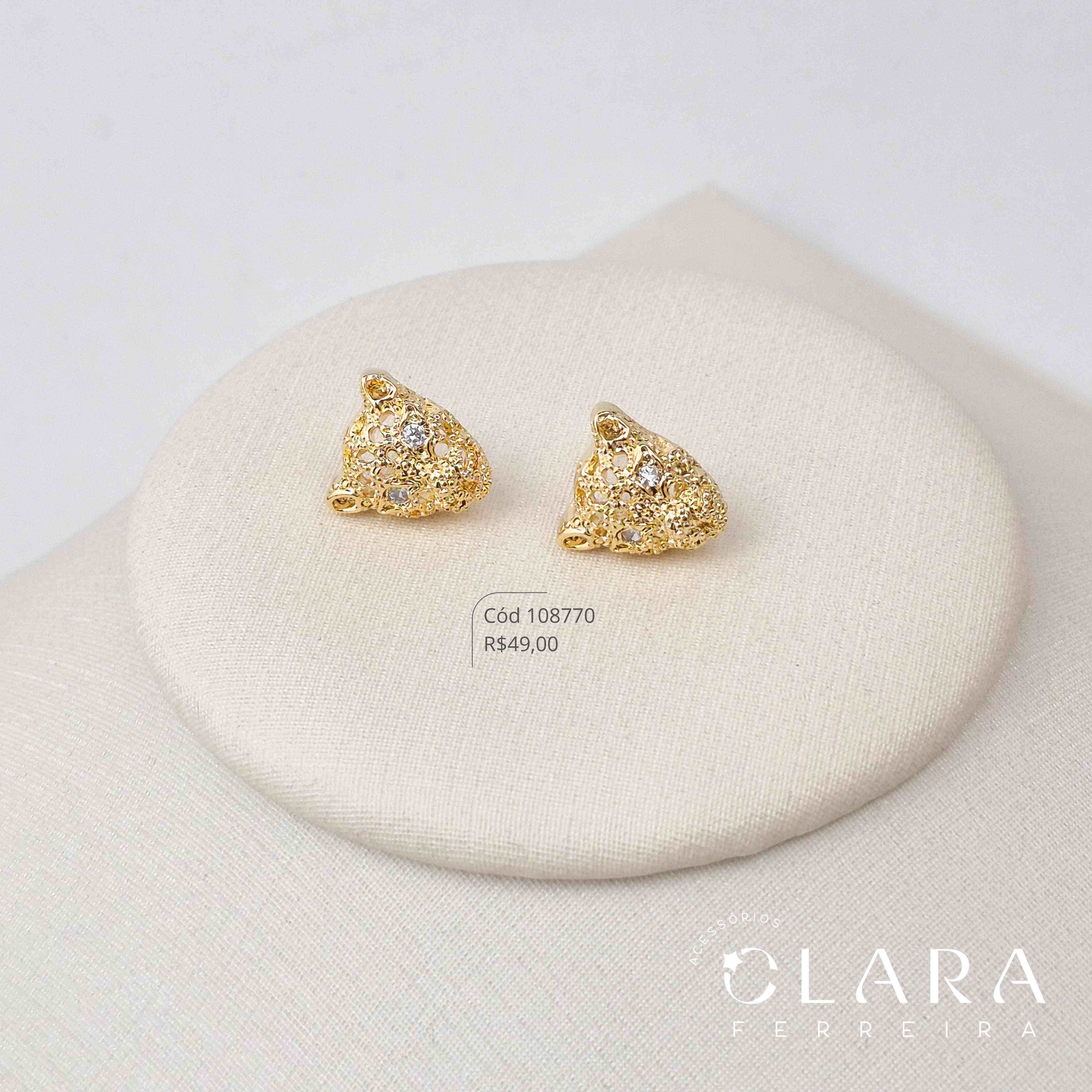 BRINCO CABEÇA DE ONÇA VAZADA C/ OLHOS MICROZIRCONIAS  - 11MM - Dourado
