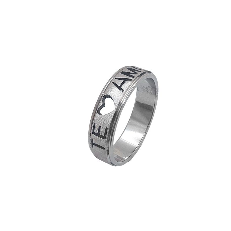 ANEL AÇO ALIANÇA ANATÔMICA RETA ESCOVADA 6MM C/ MANUSCRITO EU TE AMO VAZADO - Número 22/23