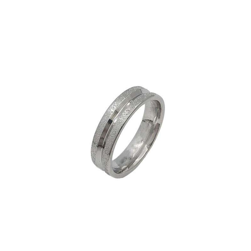 ANEL ALIANÇA AÇO INOX ANATÔMICA ABAULADA 6MM C/ 2 FIOS JATEADO BRILHANTE 1 FIO LISO - Número 28/29