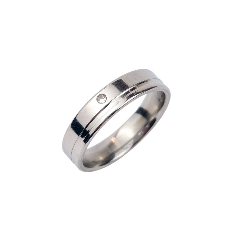 ANEL ALIANÇA AÇO INOX ANATÔMICA RETA 6MM C/ 1 FIO LISO E 1 ZIRCONIA - Número 14/15