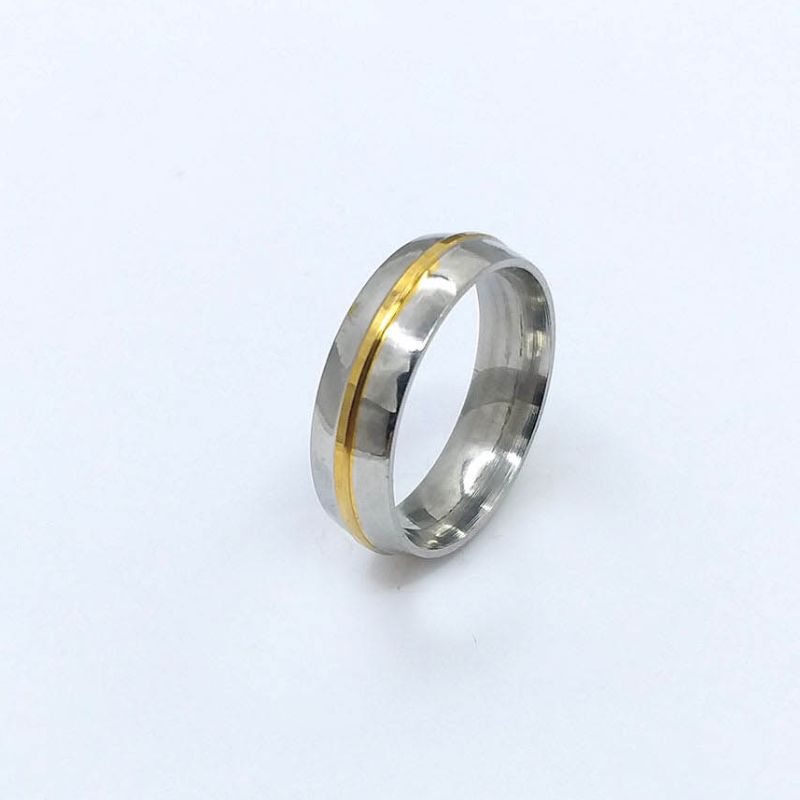 ANEL ALIANÇA AÇO INOX ANATÔMICA ABAULADA 6MM C/ 1 FIO DOURADO - Número 20/21