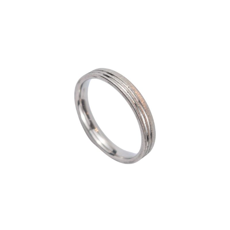ANEL ALIANÇA AÇO INOX ANATÔMICA RETA LISA4MM C/ 2 FIOS JATEADOS BRILHANTES - Número 16/17
