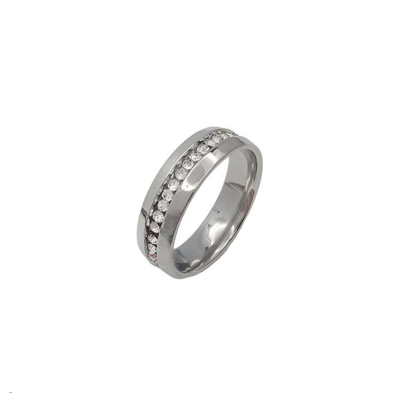 ANEL ALIANÇA AÇO INOX ANATÔMICA ABAULADA 6MM C/ 1 FILEIRA MICROZIRCONIAS - Número 20/21