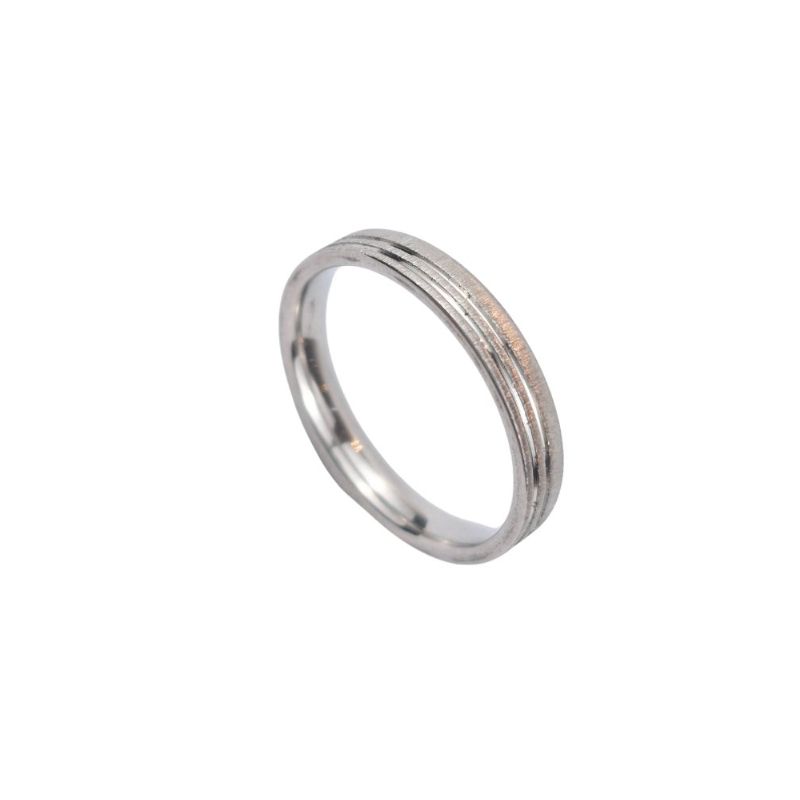 ANEL ALIANÇA AÇO INOX ANATÔMICA RETA LISA 4MM C/ 2 FIOS JATEADOS BRILHANTES - Número 18/19