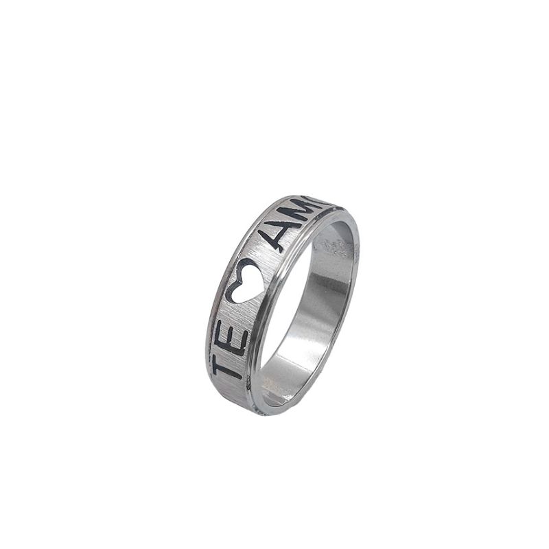 ANEL AÇO ALIANÇA ANATÔMICA RETA ESCOVADA 6MM C/ MANUSCRITO EU TE AMO VAZADO - Número 20/21
