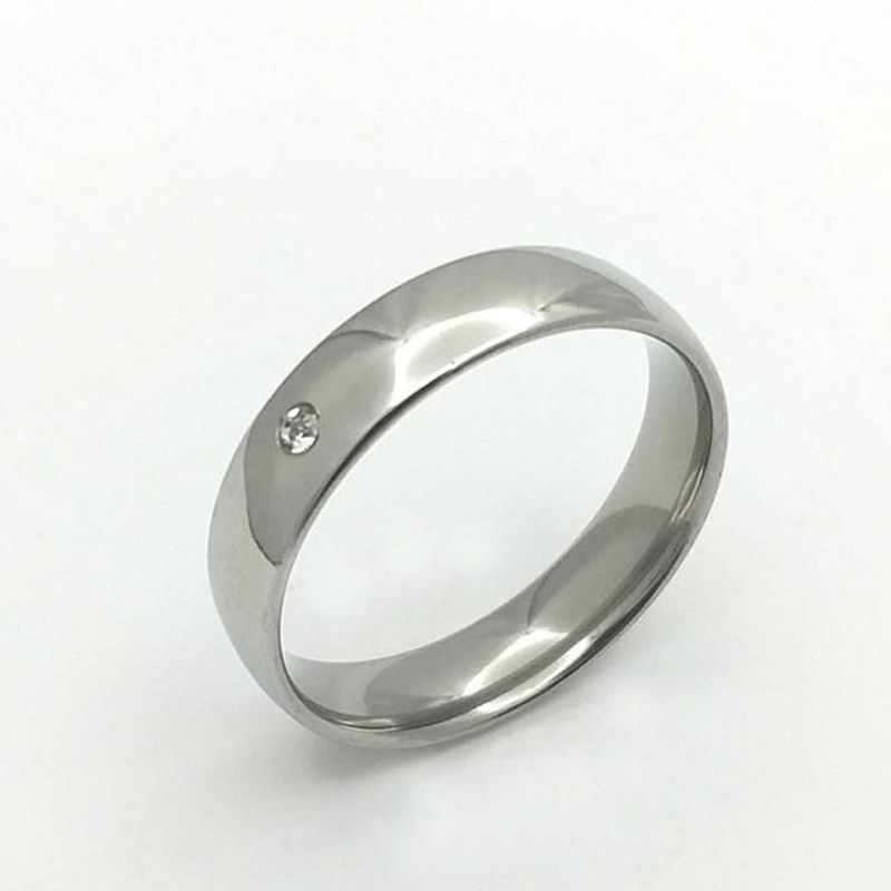 ANEL ALIANÇA AÇO INOX ANATÔMICA ABAULADA 6MM C/ 1 ZIRCONIA - Número 14/15