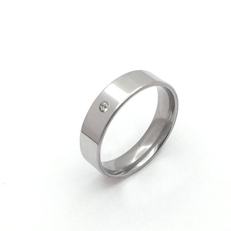 ANEL ALIANÇA AÇO INOX ANATÔMICA RETA 6MM C/ 1 ZIRCONIA - Número 30/31