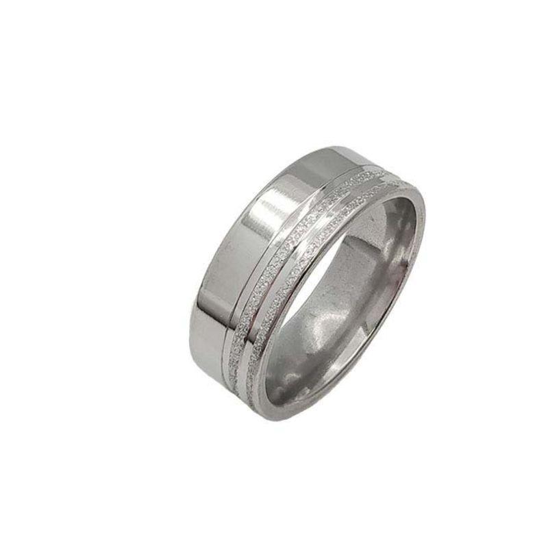 ANEL ALIANÇA AÇO INOX ANATÔMICA RETA LISA 8MM C/ 2 FIOS JATEADOS BRILHANTES - Número 26/27